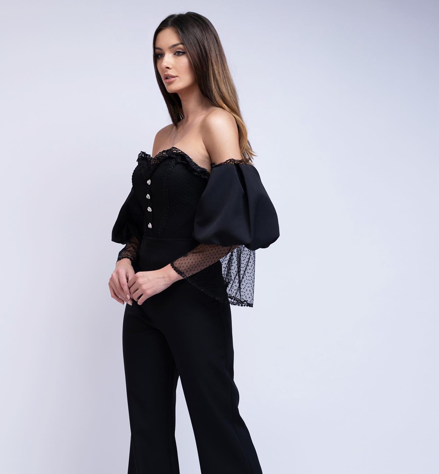 Salopeta Elegantă cu Corset Maneci Bufante
