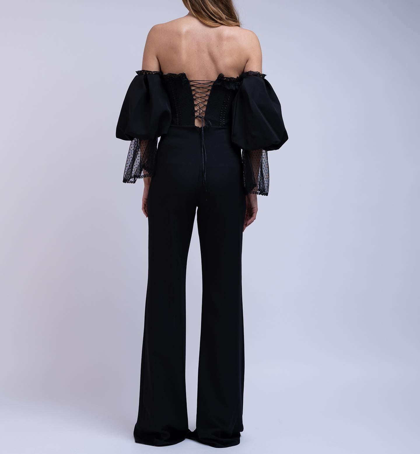 Salopeta Elegantă cu Corset Maneci Bufante