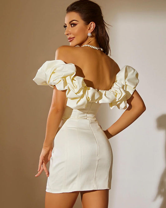 Satin Ruffle Dress Ivory